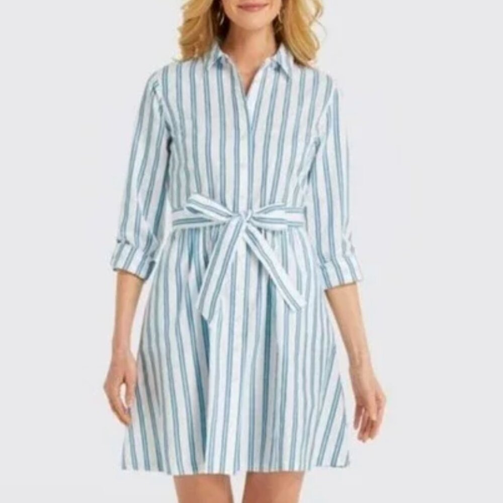 Draper James Blue and White Striped Midi Shirt Dress